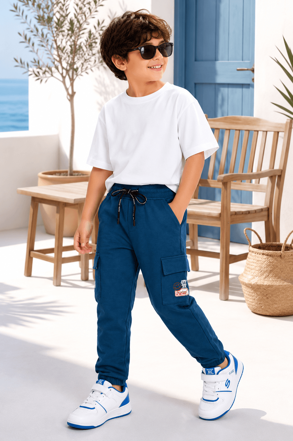 Style No. 812 premium 220 GSM loop knit boys cargo joggers